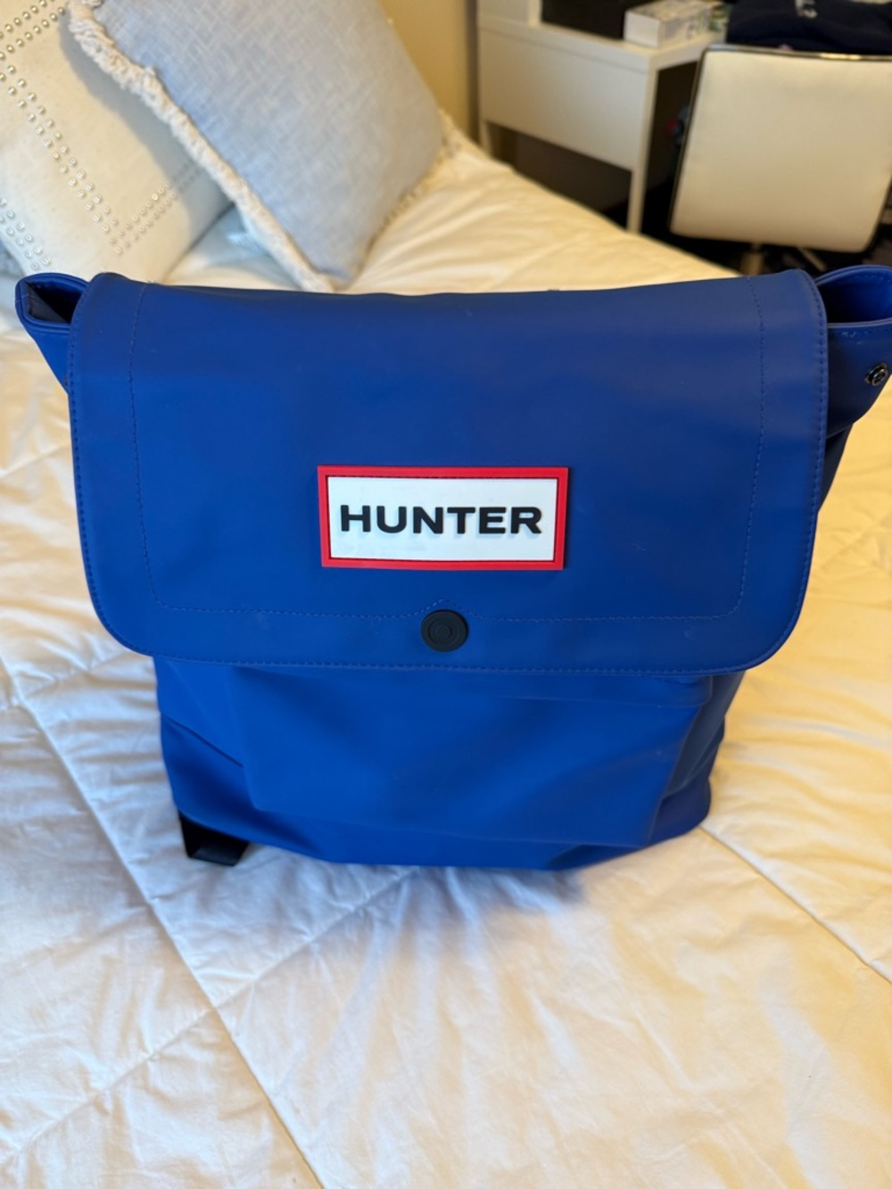 Hunter Blue Roll-Top Backpack with Logo Patch